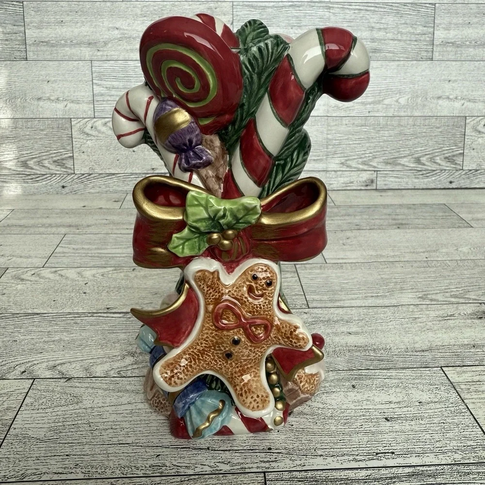Fitz & Floyd Christmas Santa Gingerbread Candy Ceramic Candle Holder Sugar Plum